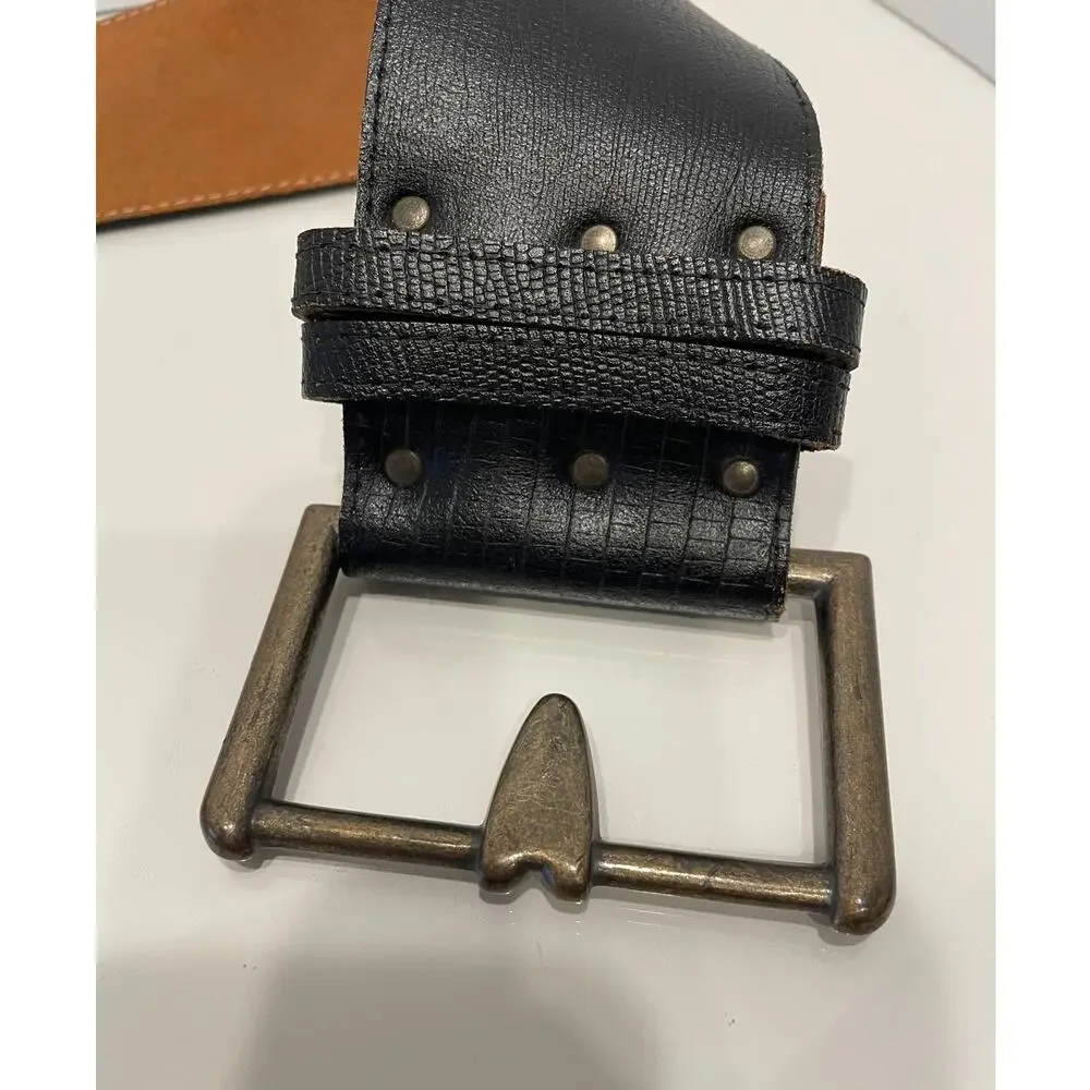 Limited Express Wide Genuine Leather Western Black Belt Heart Buckle Boho